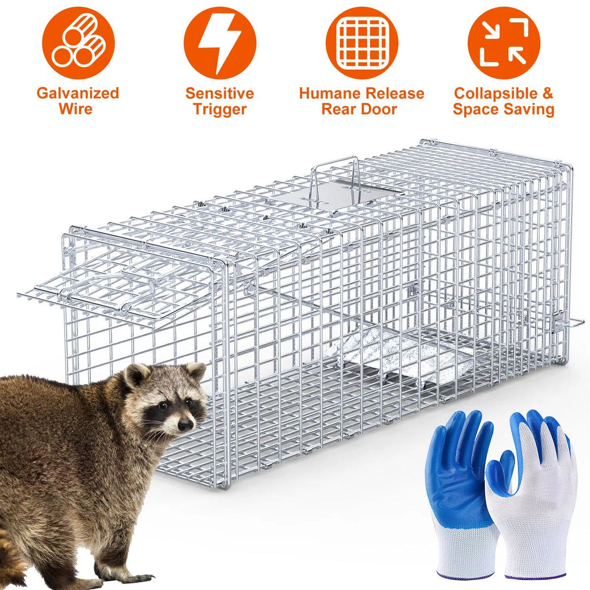 Heavy-Duty Live Animal Trap - 37x14x15 Inch Galvanized Mesh, Sensitive Pedal Trigger & Rear Release Door, Guarded Handle