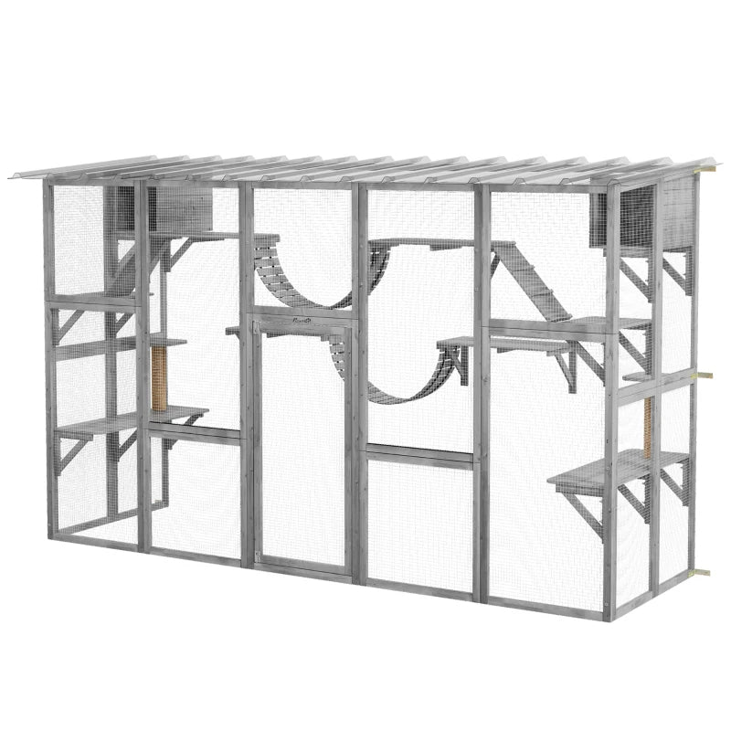 Playground Cat Window Box Outside Enclosure For Multiple Cats W Shelves & Bridges, Gray,Multiple Packages Shipped. Pleas