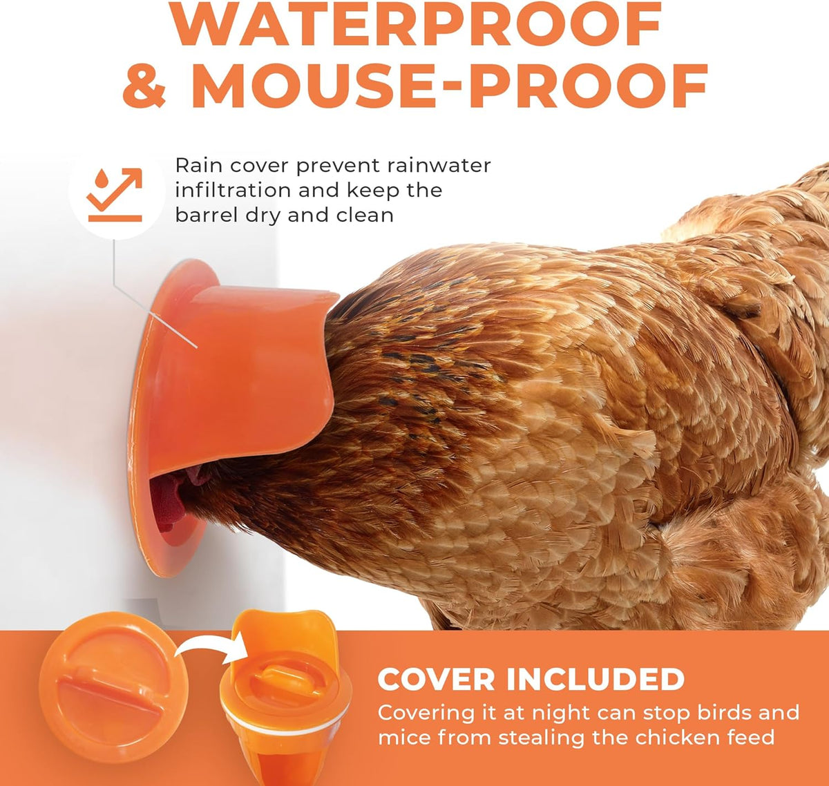 Durable Chicken Feeder Rain Proof Poultry Feeder Port Gravity Feed Kit For Buckets, Barrels, Bins, Troughs, Easy Clean -