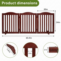 Wooden Freestanding Foldable Pet Gate for Dogs, 24 inch 3 Panels Step Over Fence, Dog Gate for The House, Doorway