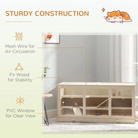 Wooden Hamster Cage Rat Cage with Slide, Tray, Natural Wood