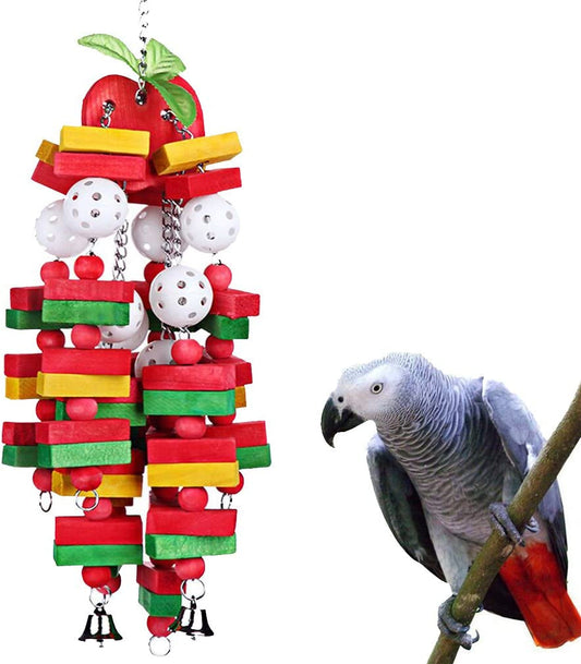 Bird Chewing Toy Large Medium Parrot Cage Bite Toys African Grey Macaws Cockatoos Eclectus Amazon (Apple-22Inch) - BIG FRENCHIES