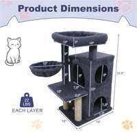 Dark Gray 33.5" Multi-Level Cat Tree With 2-Tier Condo, Sisal Scratching Posts & Anti-Toppling Device For Cats