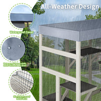 Gray Wooden Catio Pet Enclosure with Waterproof Top, Spacious and Secure Cat House & Small Animal Cage,2 Napping Boxes