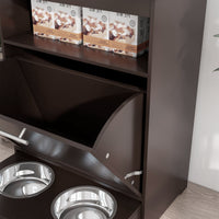 Pet Feeder Station Storage Cabinet, Dog Food Storage Container with Dog Raised Bowls, Watering Supplies, Gray