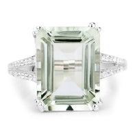 10.64 Carat Genuine Green Amethyst and White Topaz .925 Sterling Silver Ring