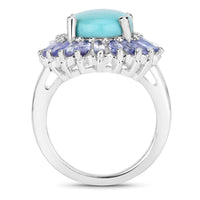 6.10 Carat Genuine Larimar and Tanzanite .925 Sterling Silver Ring