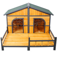 Wooden Large Dog House Outdoor Double XL Dog Kennel with Elevated Floor and Porch, Weatherproof Puppy Shelter for Small 