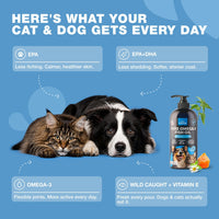 Fish Oil for Dogs and Cats  Skin and Coat Support Supplement for Pets  Omega 3 6 9 Fatty Acids  Itchy Skin, Shedding, Immunity, Joint  EPA DHA  Wild Caught Salmon and Pollock Food Topper