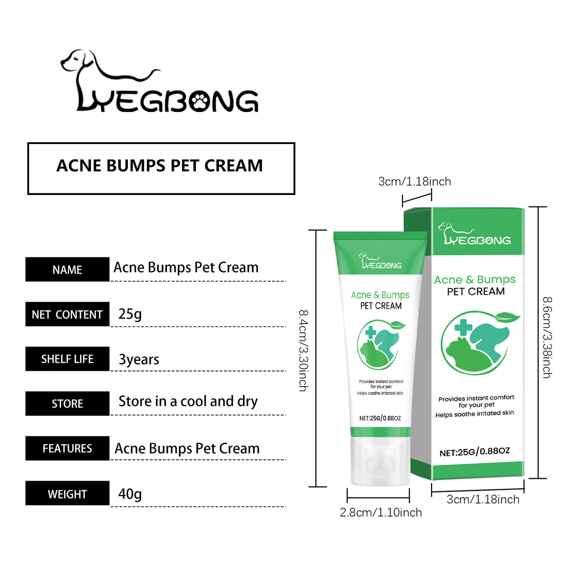 Pet Acne & Bumps Skin Cream, Soothing Skin For Dogs & Cats, Relief Redness Irritated Skin With Calendula & Ganoderma Ext