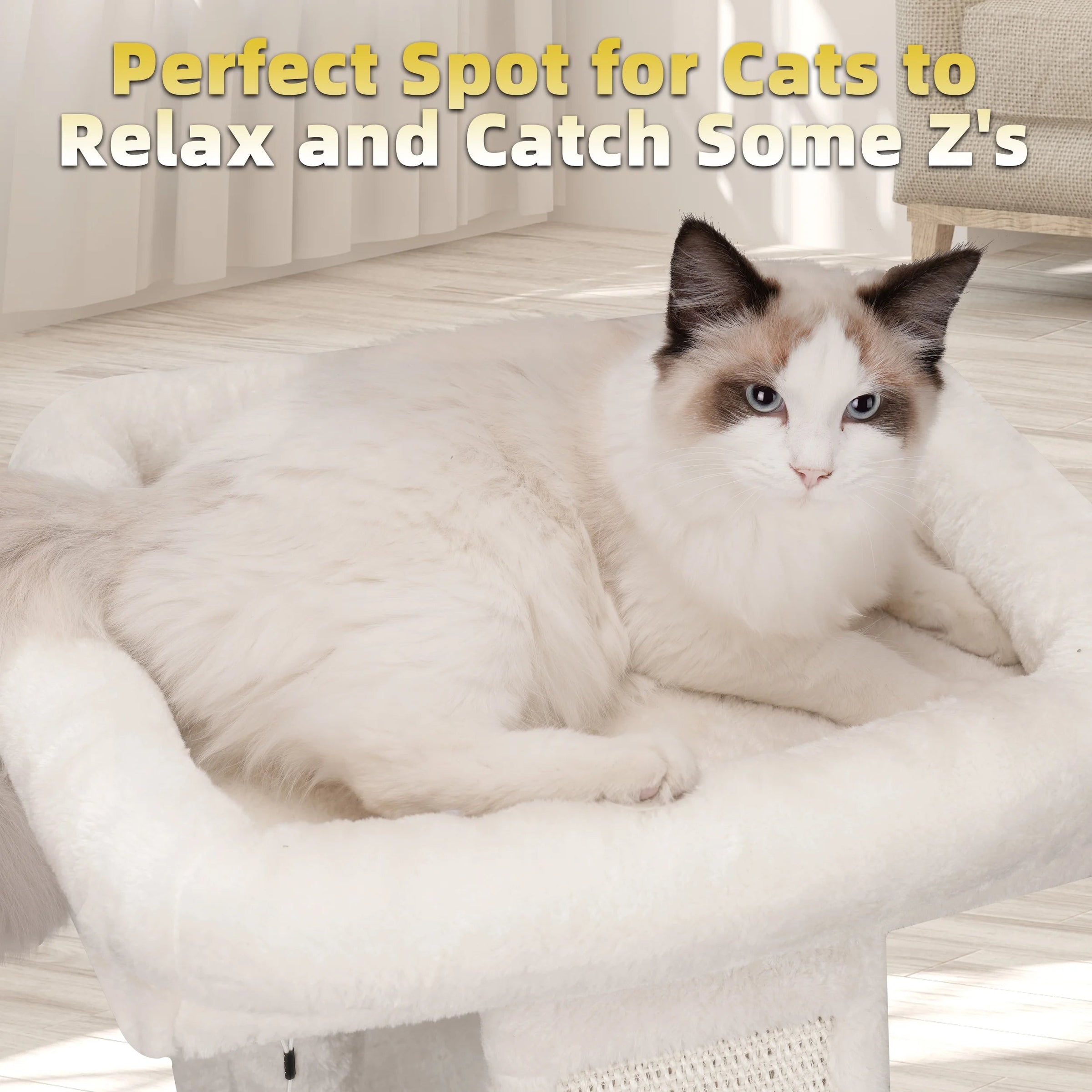 Cozy Beige Cat Tree with Condo, Scratch Post, Hammock & Fun Hanging Balls for Your Feline Friends - BIG FRENCHIES