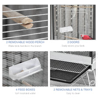 77" Flight Bird Cage Hexagon Covered Canopy Portable Aviary With Storage