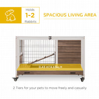 Indoor Rabbit Enclosure, On Wheels, Indoor Bunny Cage Small Animal House With Pull Out Tray Casters Ramp, 35.5 X 21 X 23