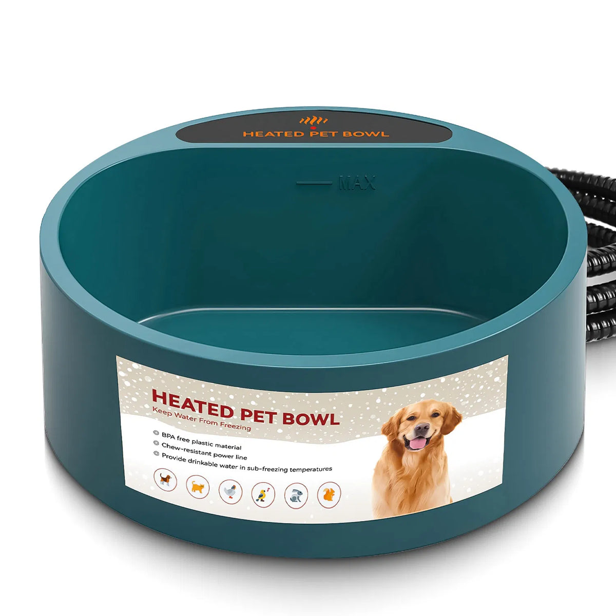 Heated Water Bowl for Dog Cat 74.4OZ Heating Water Dish IP67 Waterproof Thermal Water Bowl Heated Pet Bowl Dog Cat Water