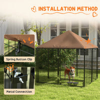 4.6' x 4.6' x 5' Outdoor Dog Kennel with Canopy, Rotating Bowls, Coffee