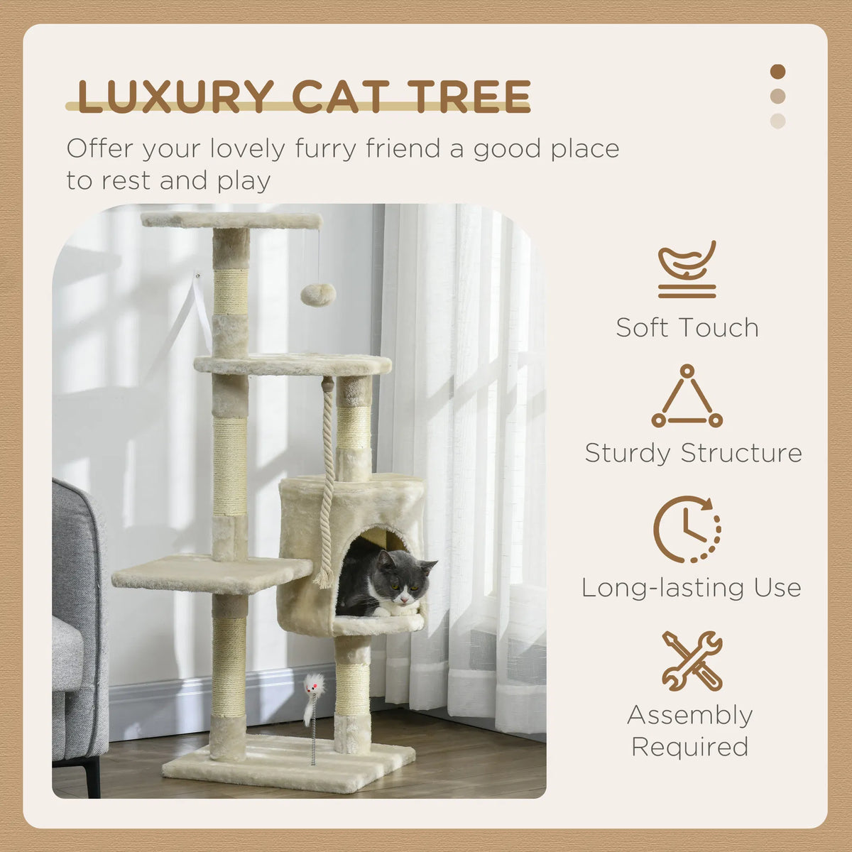 46" Scratching Cat Tree Multi Level Activity Center Kitty Condo Furniture Post Beige