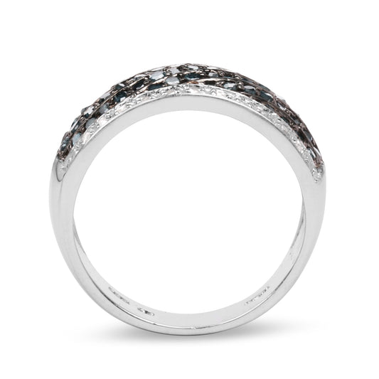0.80 Carat Genuine Blue Diamond and White Diamond .925 Sterling Silver Ring
