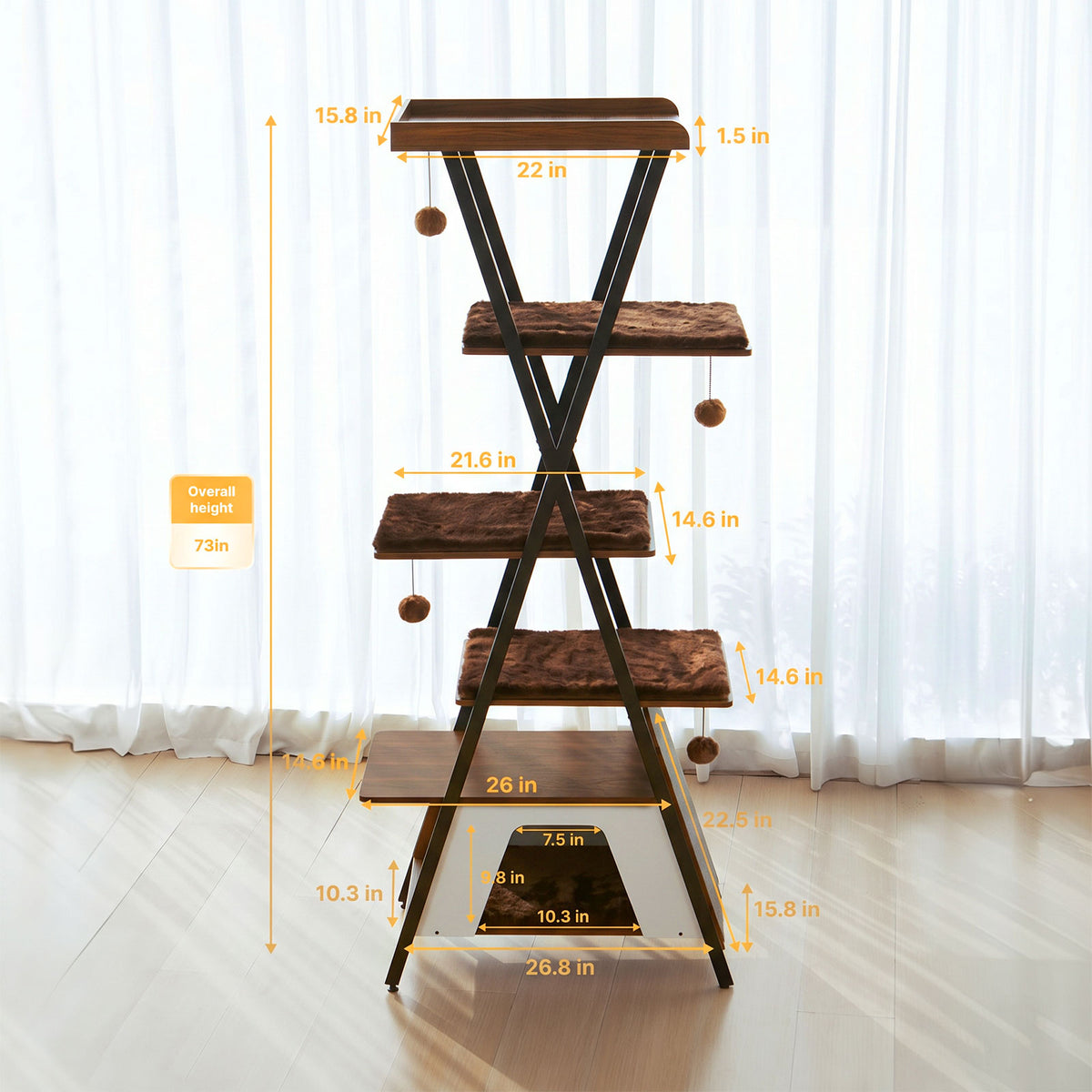 73in Modern Cat Tower For Indoor Cats - Multi-Level Cat Tree With Scratching Posts, Caves, Large Perch & Removable Pads 