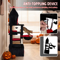 Gothic 5-Level Cat Tree 63" Tall with Sisal Scratching Posts Black Red Cat Tower