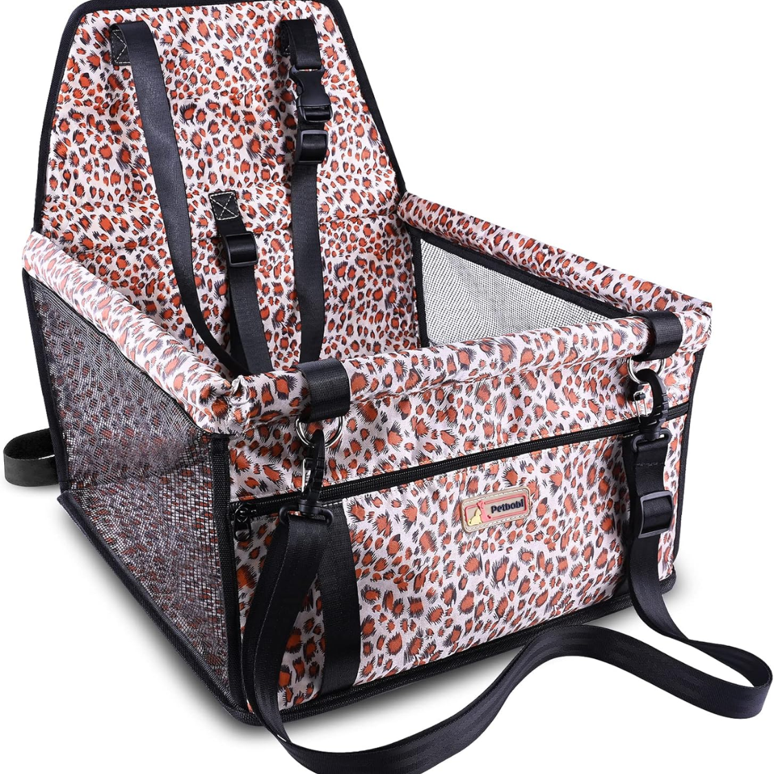 Small Dog Car Seat, Dog Car Booster Seat For Small Medium Dogs Foldable Front Seat Safety With Sturdy PVC Tube Frame, Br