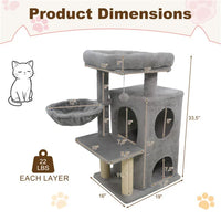Light Gray 33.5" Multi-Level Cat Tree With 2-Tier Condo, Sisal Scratching Posts & Anti-Toppling Device For Cats