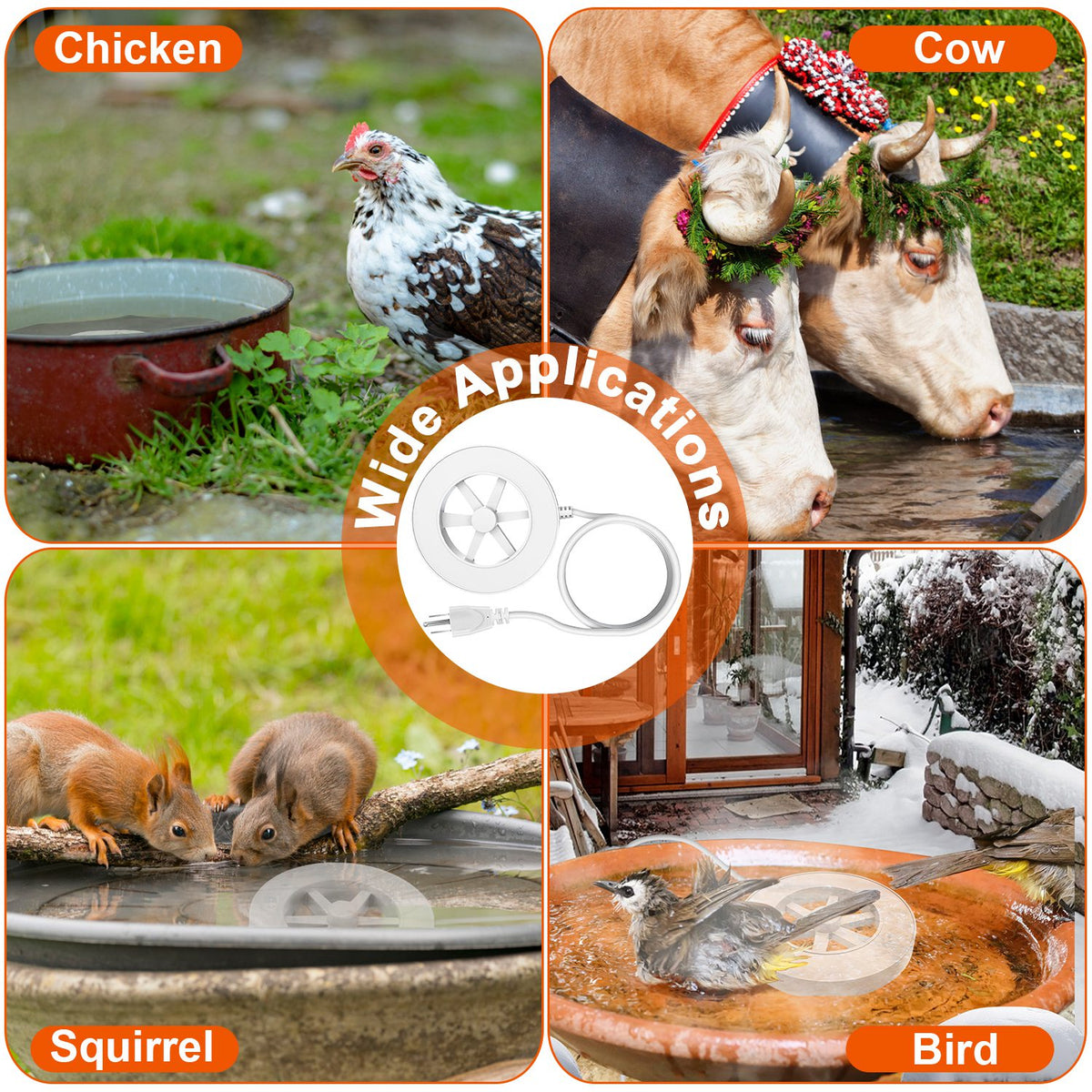 70W Bird Bath Heater For Outdoors Winter Heated Bird Bath Deicer Waterproof Aluminum Alloy Water Heater With Thermostat 
