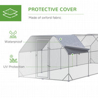 Large Chicken Coop Metal Chicken Run with Waterproof and Anti-UV Cover, Flat Shaped Walk in Fence Cage Hen House for Out