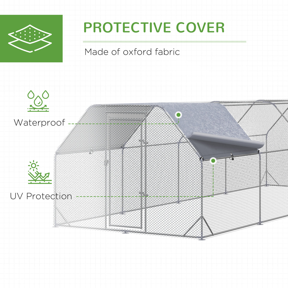 Large Chicken Coop Metal Chicken Run with Waterproof and Anti-UV Cover, Flat Shaped Walk in Fence Cage Hen House for Out