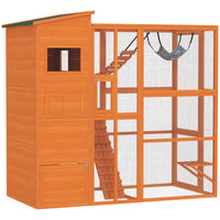 76" Catio Outdoor Cat Enclosure with Cat Condo, Jumping Platforms, Ladder, Ramps, Hammock for 2-3 Indoor Cats, Orange