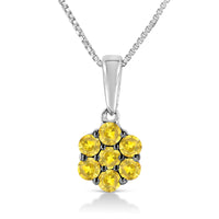 .925 Sterling Silver 1/2 Cttw Prong Set Treated Green Diamond Floral Cluster 18" Pendant Necklace (Green Color, I1-I2 Clarity)