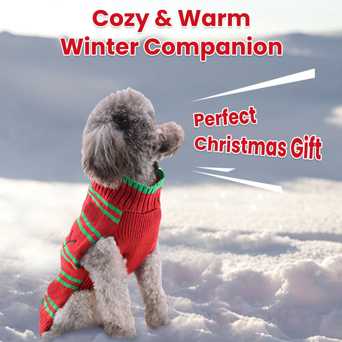 2 Patterns 4 Sizes Option-- 1Pc Pet Christmas Turtleneck Sweater Dog Cat Christmas Clothes Snowman Stripes Costume Winte