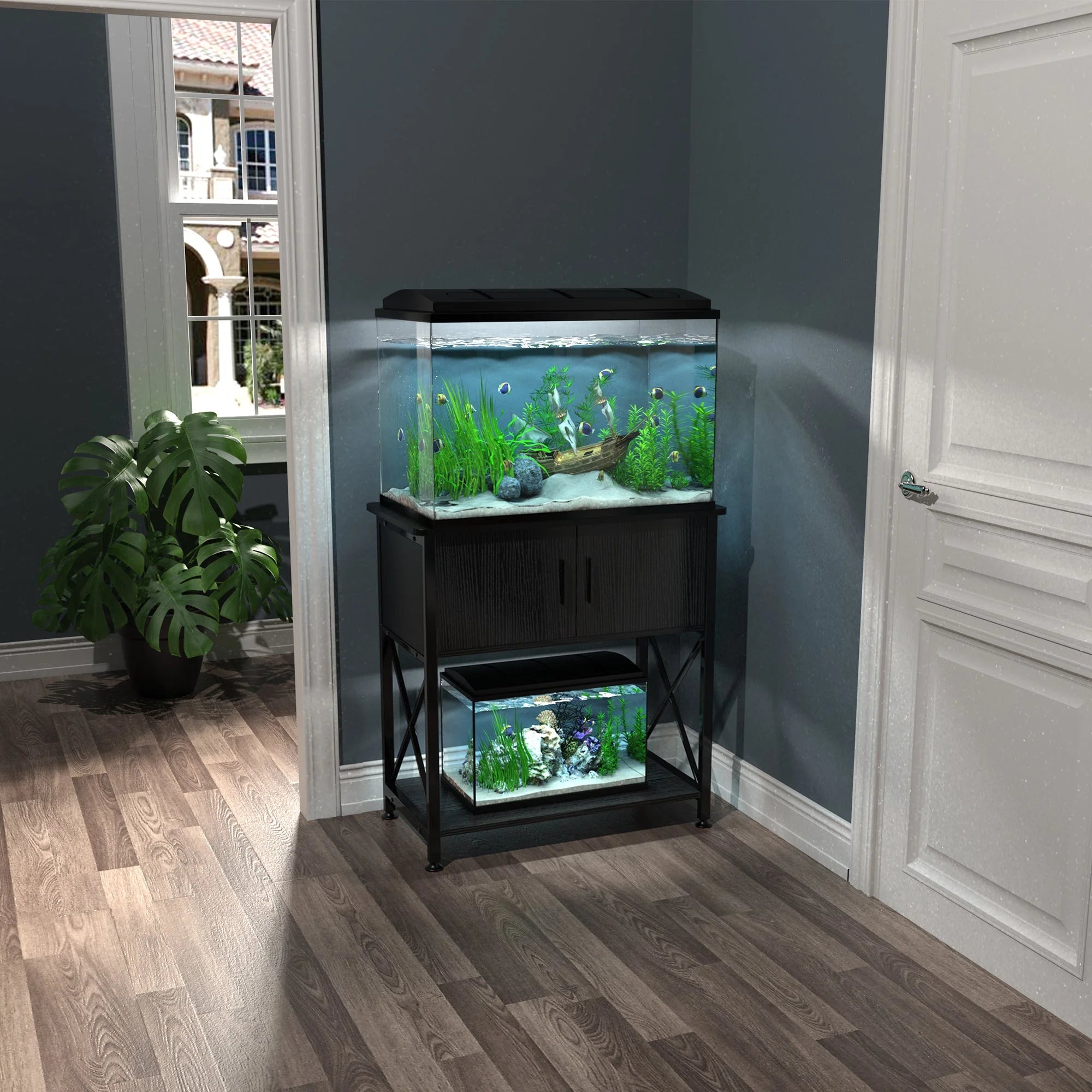 Fish Tank Stand Metal Aquarium Stand for 20 Gallon Long with Accessories Storage - BIG FRENCHIES