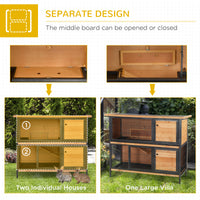 48" 2-Story Large Rabbit Hutch Bunny Cage Wooden Pet House Metal Frame with Rooms, Ramp, No Leak Tray, Feeding Trough, W