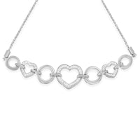 .925 Sterling Silver Diamond Accent Interlinking Triple Heart 4â€-10â€ Adjustable Bolo Tennis Bracelet (H-I Color, I2-I3 Clarity)
