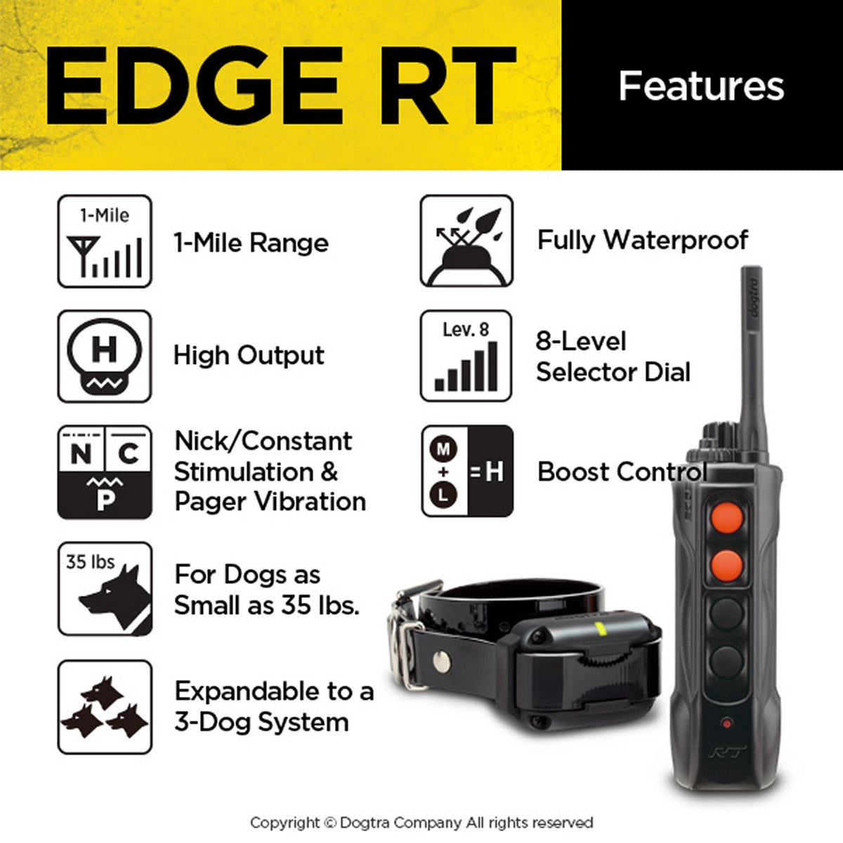 Dogtra EDGE RT 1-Mile Remote Training Collar - No-Look One-Hand Transmitter, Expandable to 3 Dogs