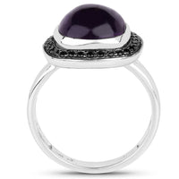 5.25 Carat Genuine Amethyst & Black Spinel .925 Sterling Silver Ring