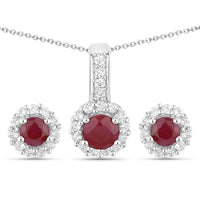2.17 Carat Genuine Ruby and White Topaz .925 Sterling Silver Jewelry Set