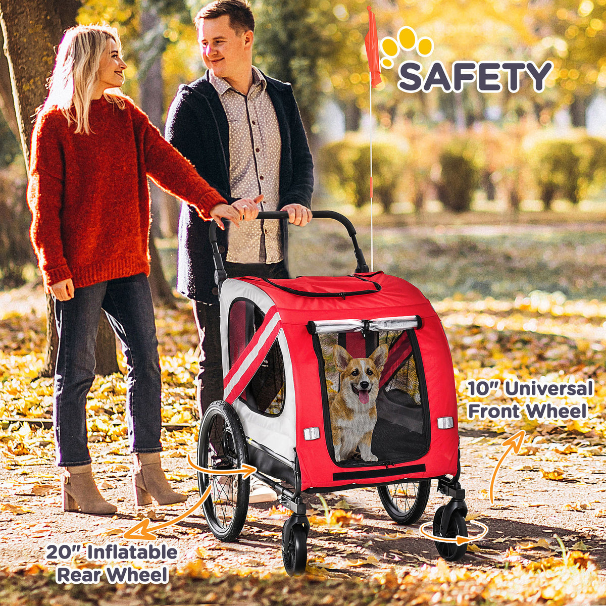 2-in-1 Pet Bike Trailer for Small Medium Dogs, Road-Visibility Dog Stroller Bicycle Carrier, Weather-Strong Bike Wagon T
