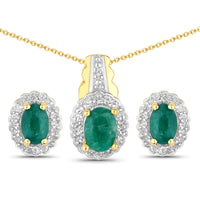 1.71 Carat Dyed Emerald and White Topaz .925 Sterling Silver Jewelry Set