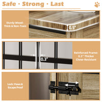 46in Large Dog Crate Furniture, Double Door Wooden Indoor Dog Kennel Furniture, Decorative Pet Cage End Table With Wheel
