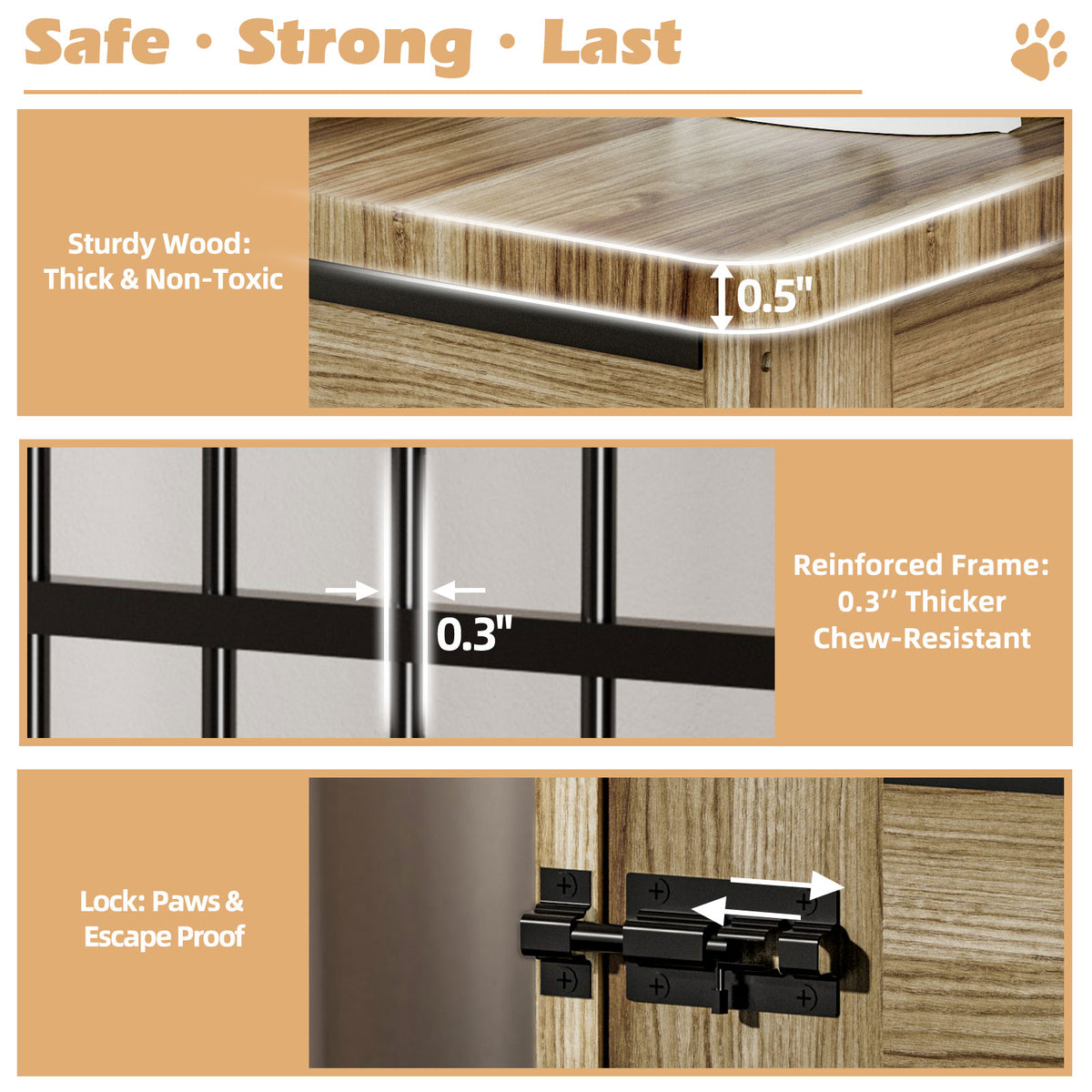 46in Large Dog Crate Furniture, Double Door Wooden Indoor Dog Kennel Furniture, Decorative Pet Cage End Table With Wheel
