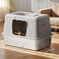 Grey Stainless Steel Fully Enclosed Cat Litter Box, Durable Enclosed Cat Litter Box, High Side To Prevent Scattering