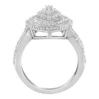 .925 Sterling Silver 1.0 Cttw Round & Baguette-Cut Diamond Marquise-Shaped Cluster Triple Stepped Halo Cocktail Fashion Ring (I-J Color, I2-I3 Clarity) - Size 7