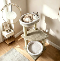 36" Compact SpaceSaving Cat Activity Center, HeavyDuty Stable Cat Climbing Furniture with Plush Rest Areas & Pompom Toy 