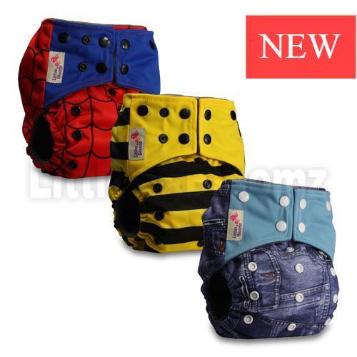 Modern Luxury Printed Washable Real Cloth Pocket Nappy,3 nappies/diapers Set For Girls and Boys Baby In Elegant Style - BIG FRENCHIES