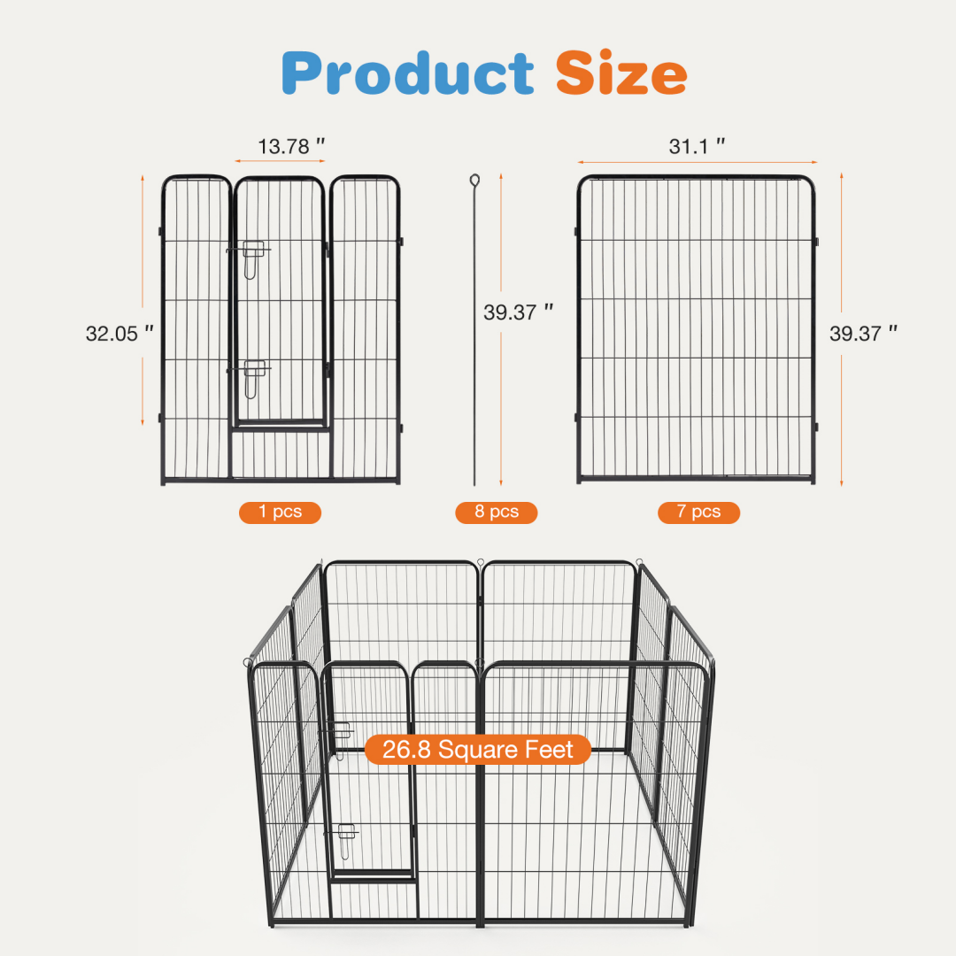 Dog Playpen Indoor Fence Height Metal Exercise Pen With Door Small Puppy-Medium-Large Dogs Animal Pet For Outdoor, Garde