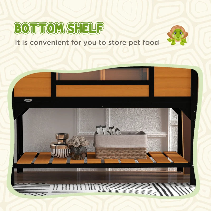 Tortoise Enclosure Tortoise House With Adjustable Lamp Holder Storage Shelf, Dual Main Houses, Openable Lid, Yellow