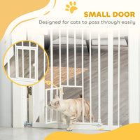 Pet Gate Extra Wide Press-Mounted with Cat Door, Auto Closing Pet Gate for Stair, Hallway, 29-32 Inch, White