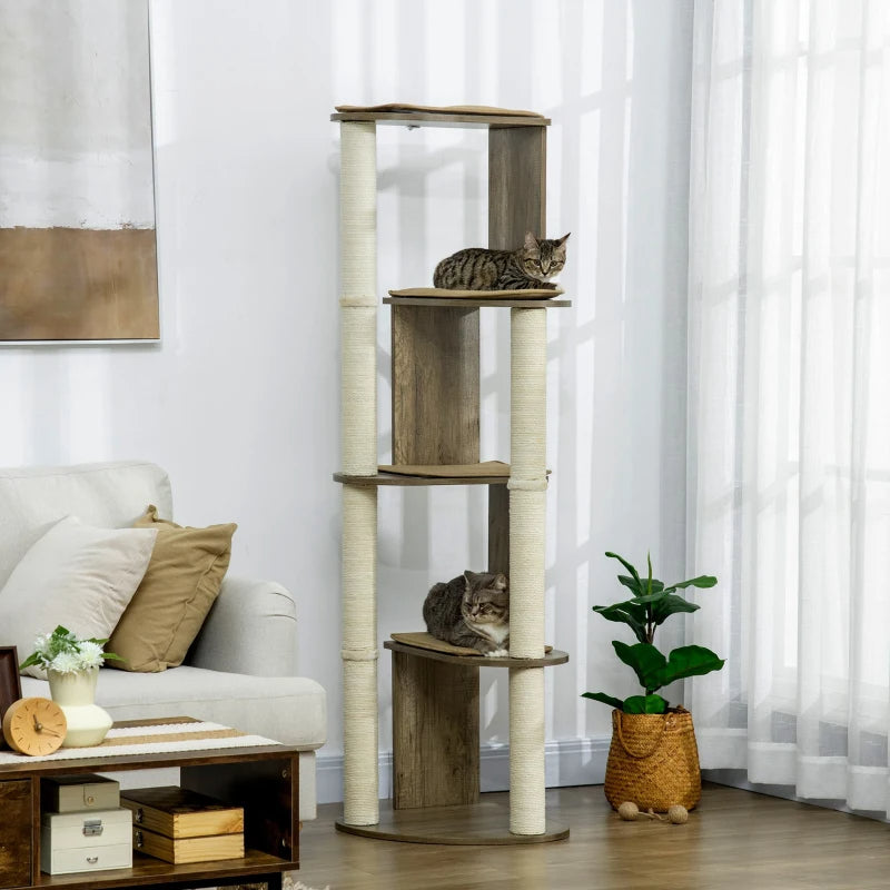 Corner Modern Cat Tree Tall For Climbing, Large Multilevel Cat Tower With Scratching Posts, Small-Fit Kitten Tower With 