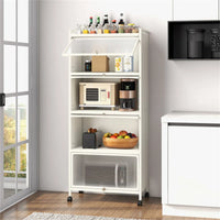 5-Tier Rolling Microwave Stand Flip Dust-Proof Doors 4 Casters with Brakes Kitchen Storage Rack White